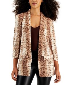 Bar III Women's Python-Print Knit Shawl-Collar Boyfriend Blazer, Created For Macy's