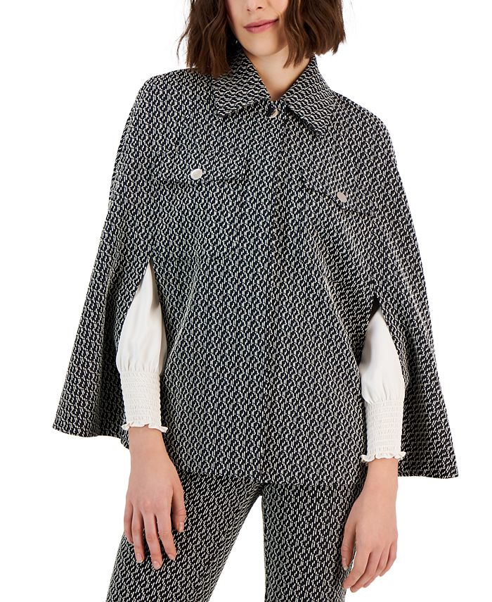 Women's Jacquard-Knit Cape-Sleeve Jacket Anne Klein Women's Jacquard-Knit Cape-Sleeve Jacket -CeCe cloth-shop