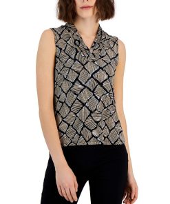 Anne Klein Women's Printed Gathered V-Neck Sleeveless Top