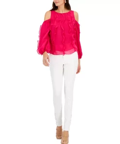 INC International Concepts Women's Ruffled Cold-Shoulder Top, Created For Macy's -CeCe cloth-shop 22779517 fpx