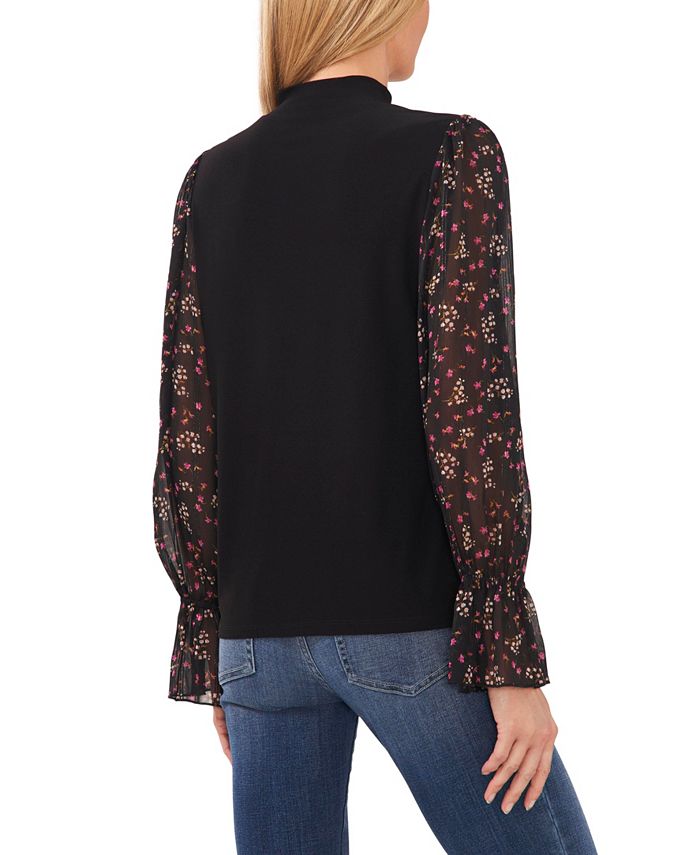 Women's Mock Neck Printed Clip Dot Top CeCe Women's Mock Neck Printed Clip Dot Top -CeCe cloth-shop