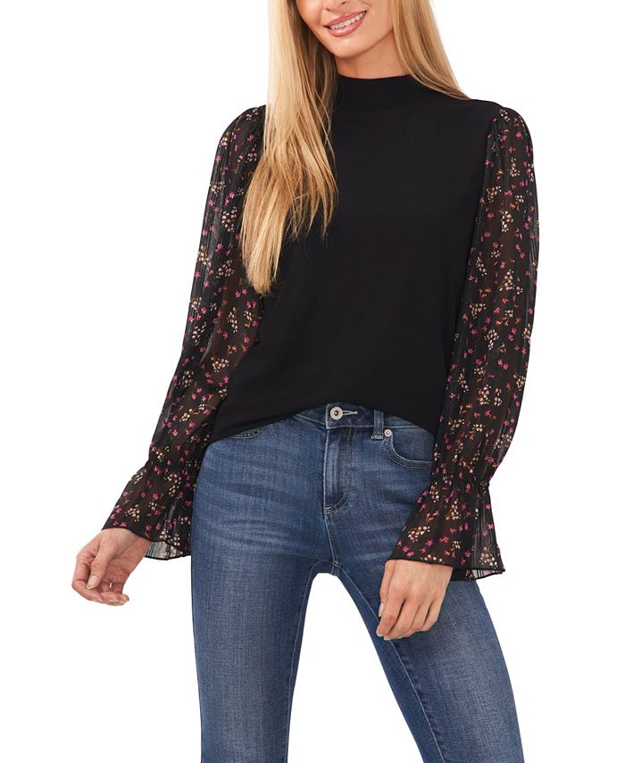 Women's Mock Neck Printed Clip Dot Top CeCe Women's Mock Neck Printed Clip Dot Top -CeCe cloth-shop