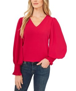 CeCe Women's Solid Smocked-Cuff V-Neck Charmeuse Blouse 12 CeCe Women's Solid Smocked-Cuff V-Neck Charmeuse Blouse -CeCe cloth-shop 22780313 fpx