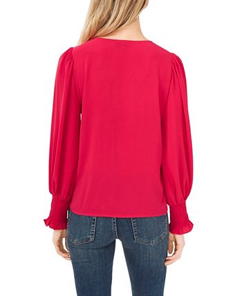 CeCe Women's Solid Smocked-Cuff V-Neck Charmeuse Blouse 5 CeCe Women's Solid Smocked-Cuff V-Neck Charmeuse Blouse - Image 5