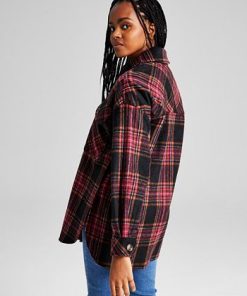 Alternative view of And Now This Women's Oversized Plaid-Print Long-Sleeve Shacket
