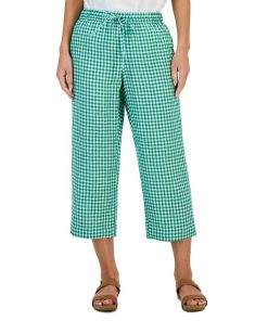 Charter Club Women's Linen Gingham Cropped Pull-On Pants, Created For Macy's
