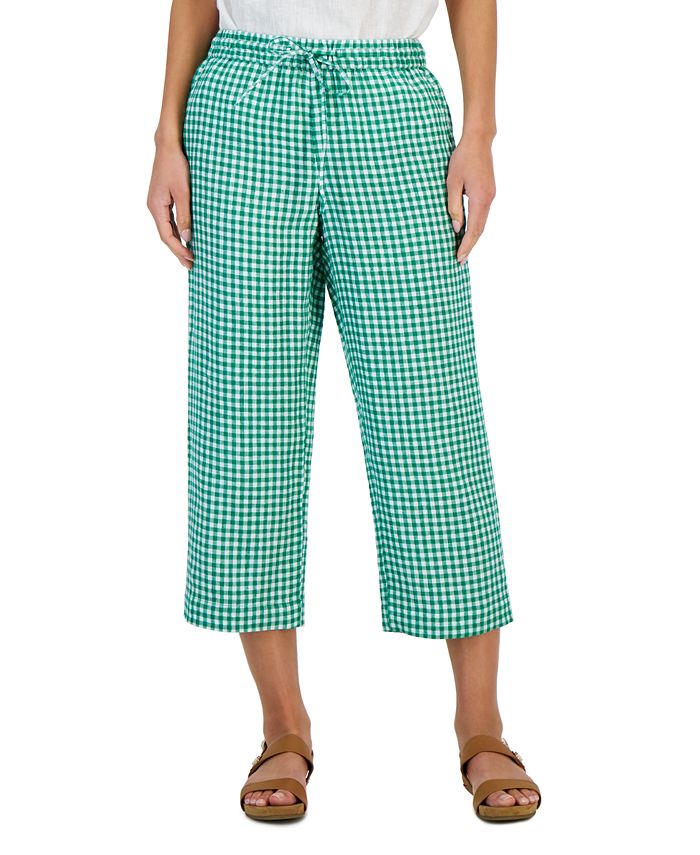 Women's Linen Gingham Cropped Pull-On Pants, Created For Macy's Charter Club Women's Linen Gingham Cropped Pull-On Pants, Created For Macy's -CeCe cloth-shop