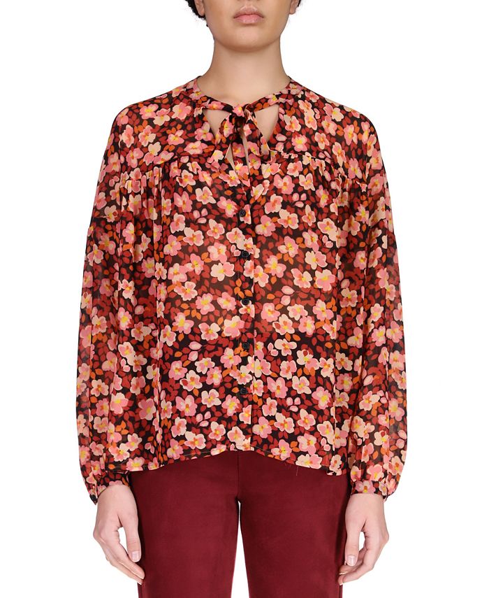Floral Button Front Yoke Tie Blouse Sanctuary Floral Button Front Yoke Tie Blouse -CeCe cloth-shop