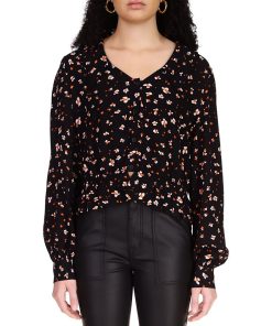 Sanctuary Women's Floral-Print Blouson-Sleeve Button-Front Top