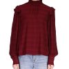Sanctuary Mock Neck Ruffle Shoulder Blouse
