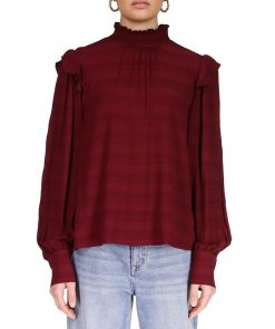 Sanctuary Mock Neck Ruffle Shoulder Blouse