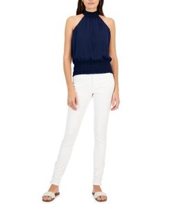 INC International Concepts Women's Smocked Mock Neck Blouse, Created For Macy's -CeCe cloth-shop 22783398 fpx