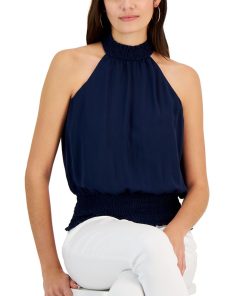 INC International Concepts Women's Smocked Mock Neck Blouse, Created For Macy's