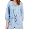 INC International Concepts Women's Chambray Lace-Up Top, Created For Macy's