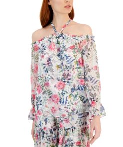 INC International Concepts Women's Floral Print Cold-Shoulder Blouse, Created For Macy's