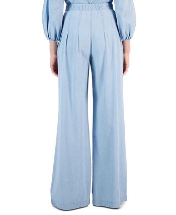 Women's Chambray Ultra High-Rise Wide-Leg Pants, Created For Macy's INC International Concepts Women's Chambray Ultra High-Rise Wide-Leg Pants, Created For Macy's -CeCe cloth-shop