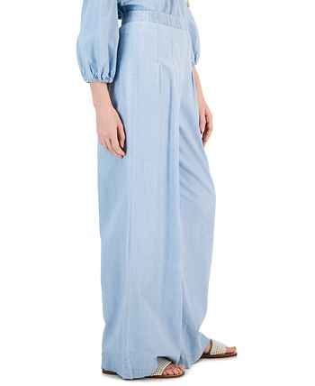 Women's Chambray Ultra High-Rise Wide-Leg Pants, Created For Macy's INC International Concepts Women's Chambray Ultra High-Rise Wide-Leg Pants, Created For Macy's -CeCe cloth-shop