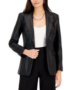INC International Concepts Women's Faux Leather Single-Breasted Blazer, Created For Macy's