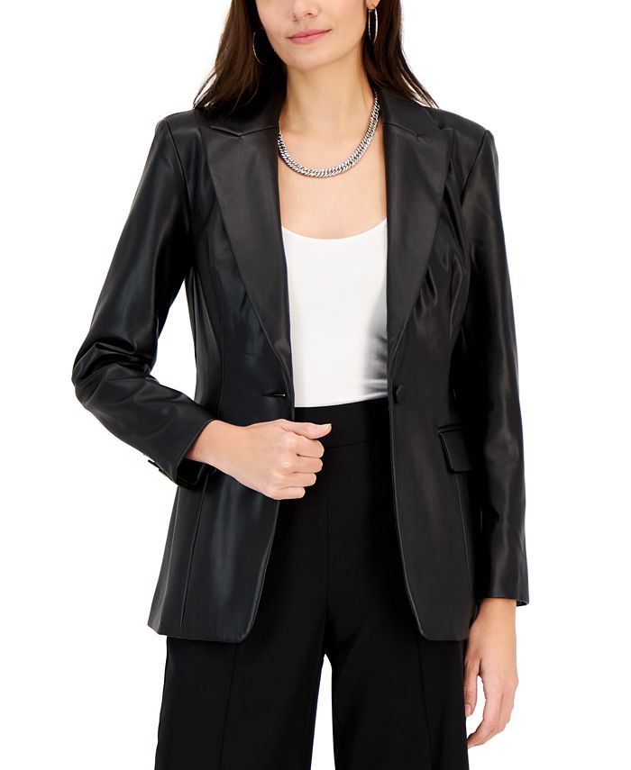 Women's Faux Leather Single-Breasted Blazer, Created For Macy's INC International Concepts Women's Faux Leather Single-Breasted Blazer, Created For Macy's -CeCe cloth-shop