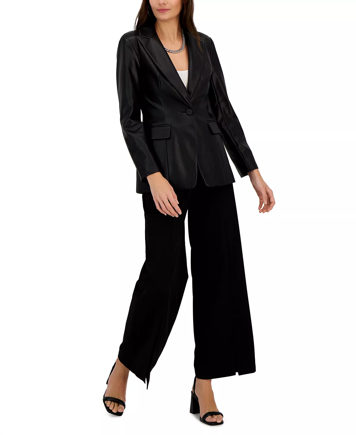 Women's Faux Leather Single-Breasted Blazer, Created For Macy's INC International Concepts Women's Faux Leather Single-Breasted Blazer, Created For Macy's -CeCe cloth-shop