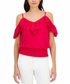 INC International Concepts Women's Ruffled Cold-Shoulder Top, Created For Macy's