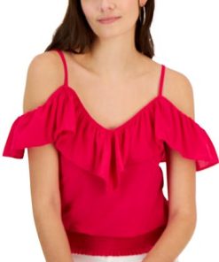 INC International Concepts Women's Ruffled Cold-Shoulder Top, Created For Macy's -CeCe cloth-shop 22783881 fpx