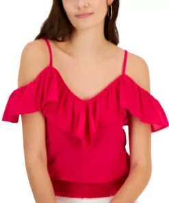 INC International Concepts Women's Ruffled Cold-Shoulder Top, Created For Macy's -CeCe cloth-shop 22783881 fpx