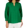 Charter Club Women's Linen Split-Neck Top, Created For Macy's