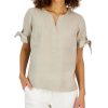 Charter Club Women's Linen Split-Neck Tie-Cuff Top, Created For Macy's