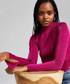 And Now This Women's Mock-Neck Long-Sleeve Slinky Top -CeCe cloth-shop 22793324 fpx