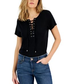 INC International Concepts Women's Lace-Up Crewneck T-Shirt, Created For Macy's