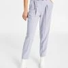 Bar III Women's Belted Textured Crepe Pants, Created For Macy's