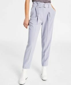 Bar III Women's Belted Textured Crepe Pants, Created For Macy's