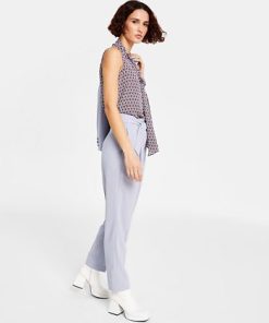 Bar III Women's Belted Textured Crepe Pants, Created For Macy's -CeCe cloth-shop 22803129 fpx