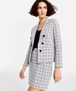 Bar III Women's Tweed Faux Double-Breasted Blazer, Created For Macy's 2 Bar III Women's Tweed Faux Double-Breasted Blazer, Created For Macy's -CeCe cloth-shop 22803159 fpx
