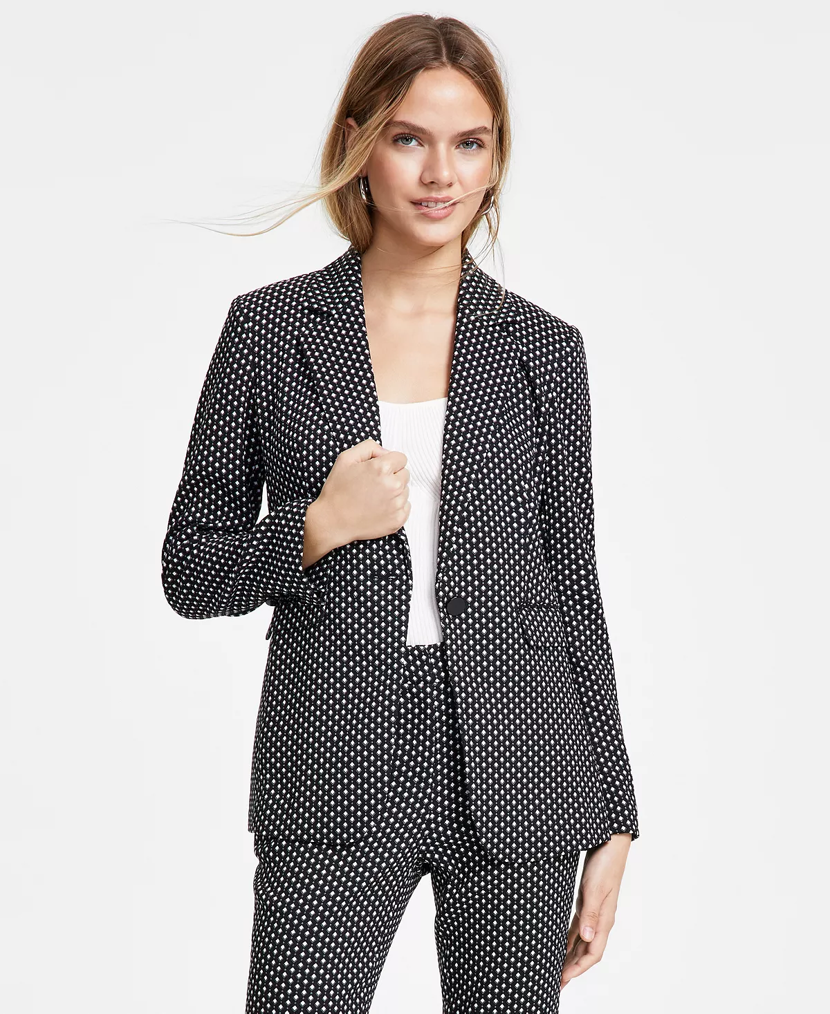 Bar III Women's Patterned Jacquard One-Button Blazer, Created For Macy's - Image 3