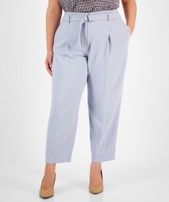 Bar III Plus Size Belted Textured Crepe Pants