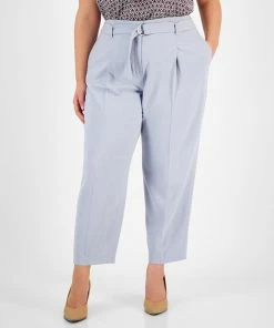 Bar III Plus Size Belted Textured Crepe Pants