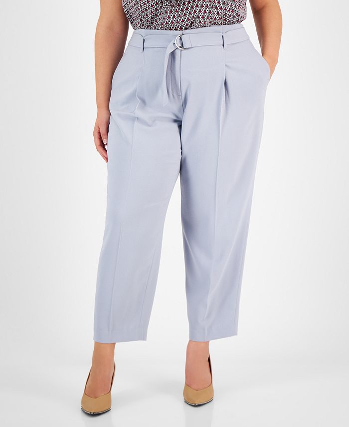 Bar III Plus Size Belted Textured Crepe Pants 1 Bar III Plus Size Belted Textured Crepe Pants