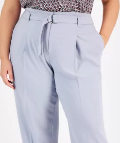 Bar III Plus Size Belted Textured Crepe Pants 13 Bar III Plus Size Belted Textured Crepe Pants -CeCe cloth-shop 22803286 fpx