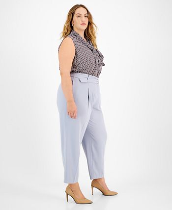 Bar III Plus Size Belted Textured Crepe Pants 5 Bar III Plus Size Belted Textured Crepe Pants - Image 5