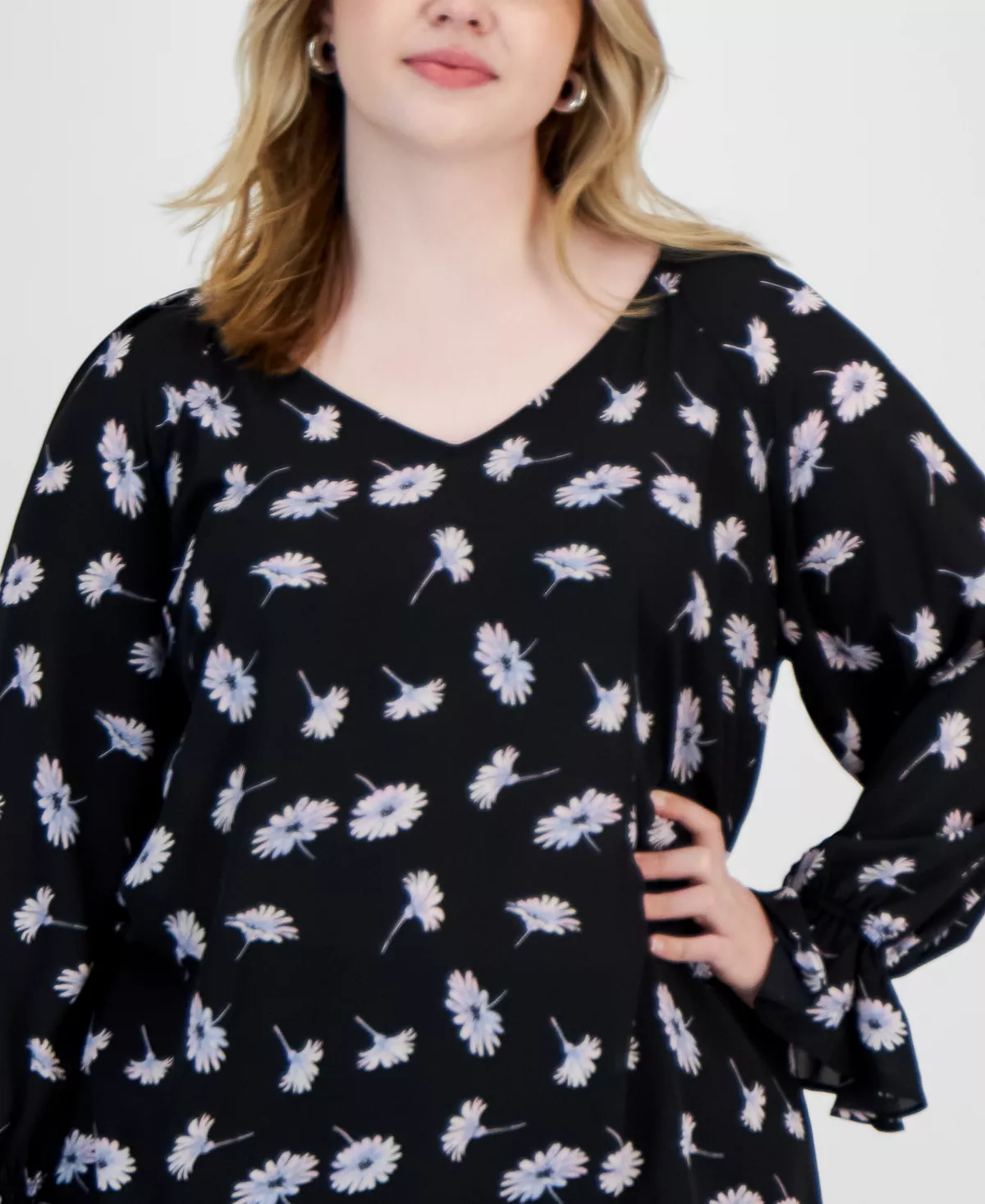 Plus Size Floral Print Cinched Sleeve Top, Created For Macy's Bar III Plus Size Floral Print Cinched Sleeve Top, Created For Macy's -CeCe cloth-shop