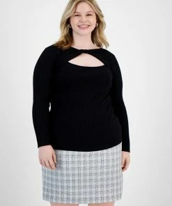 Bar III Plus Size Cut-Out Twist Neck Sweater, Created For Macy's