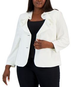 Kasper Plus Size Ruffled Collar Two-Button Blazer