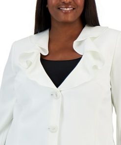 Kasper Plus Size Ruffled Collar Two-Button Blazer -CeCe cloth-shop 22803906 fpx