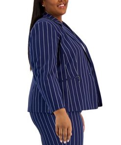 Kasper Plus Size Pinstriped Notched-Collar Single-Button Blazer -CeCe cloth-shop 22803931 fpx