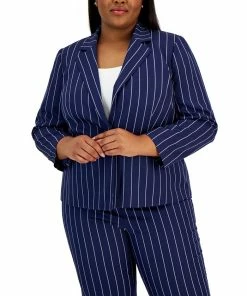 Kasper Plus Size Pinstriped Notched-Collar Single-Button Blazer