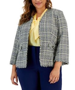 Kasper Plus Size Tweed Fringe-Trim Open-Front Blazer -CeCe cloth-shop 22803942 fpx