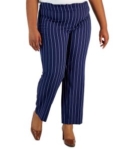Kasper Plus Size Pinstriped Mid-Rise Straight-Leg Pants