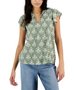 Style & Co Women's Crinkle Gauze Ruffled Sleeve Top, Created For Macy's